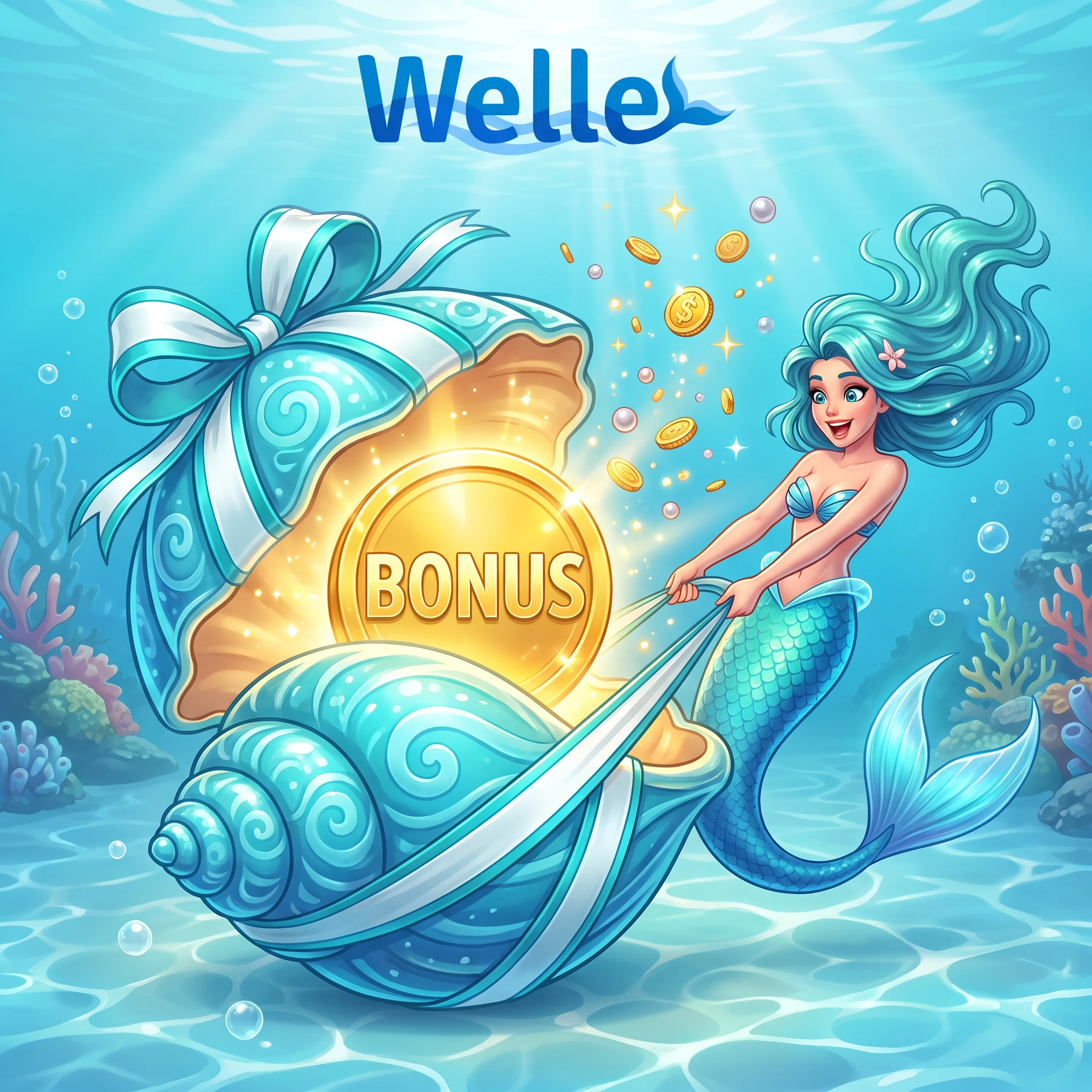 Welle Casino Willkommensbonus mit Meerjungfrau und Schatztruhe